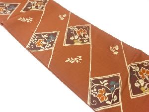 三幸織物製　楽山　菱に花唐草模様洒落袋帯